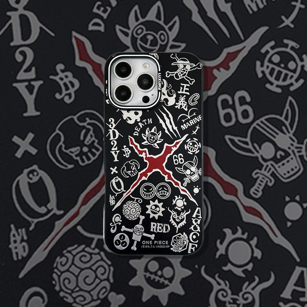 ONE PIECE SYMBOLS IPHONE CASE – BLACK & WHITE PIRATE EDITION
